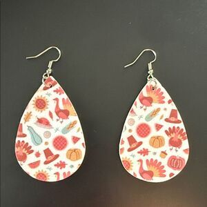 Festive Turkey Print Teardrop Earrings